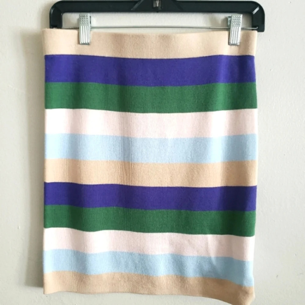 KULE Anthropologi Skirt Womens M Misty Blue Striped Multicolored Elastic Waist